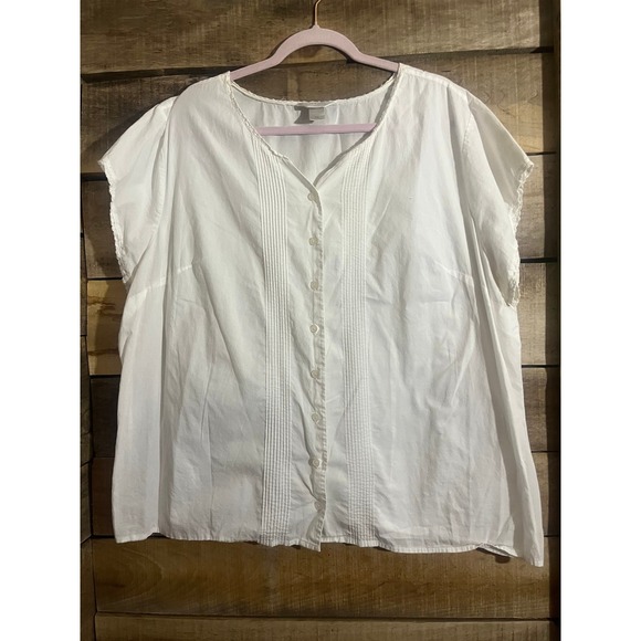 CJ Banks Tops - CJ Banks White Cotton Pintuck Eyelet Lace Trim Blouse Plus Size 2X Cap Sleeve